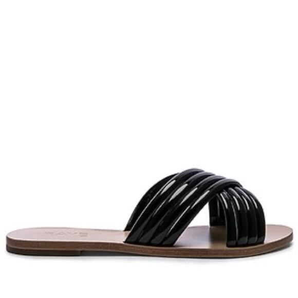 RAYE Ziggy Black Criss Cross Jelly Slide Flat Sandals Size 7 - Picture 1 of 5